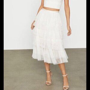 BCBGMaxAzria White Tiered Tulle Midi Skirt NWT